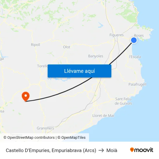 Castello D'Empuries, Empuriabrava (Arcs) to Moià map