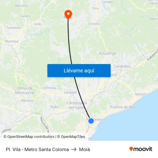 Pl. Vila - Metro Santa Coloma to Moià map