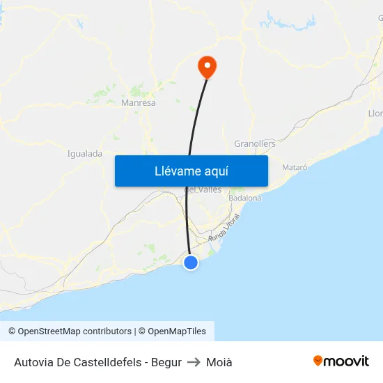 Autovia De Castelldefels - Begur to Moià map