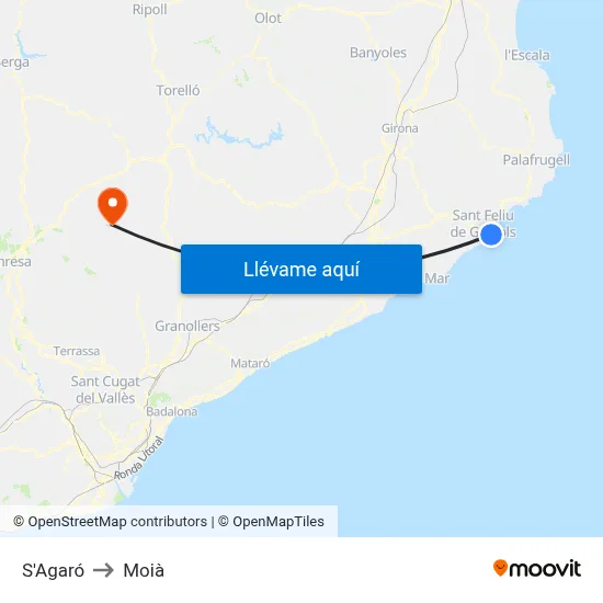 S'Agaró to Moià map