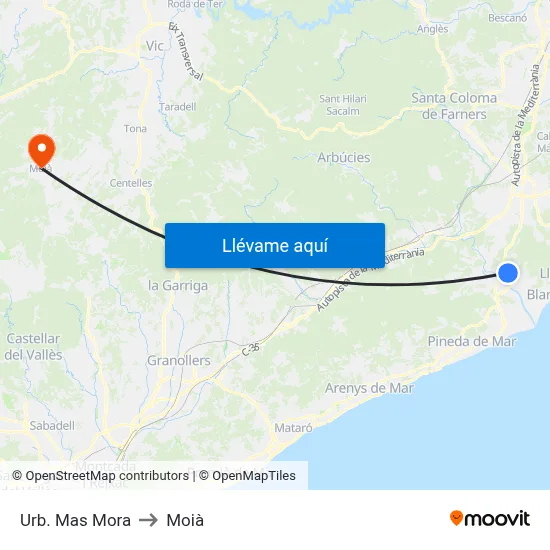 Urb. Mas Mora to Moià map