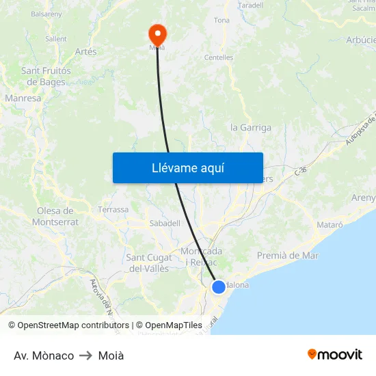 Av. Mònaco to Moià map