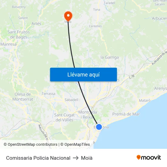 Comissaria Policia Nacional to Moià map