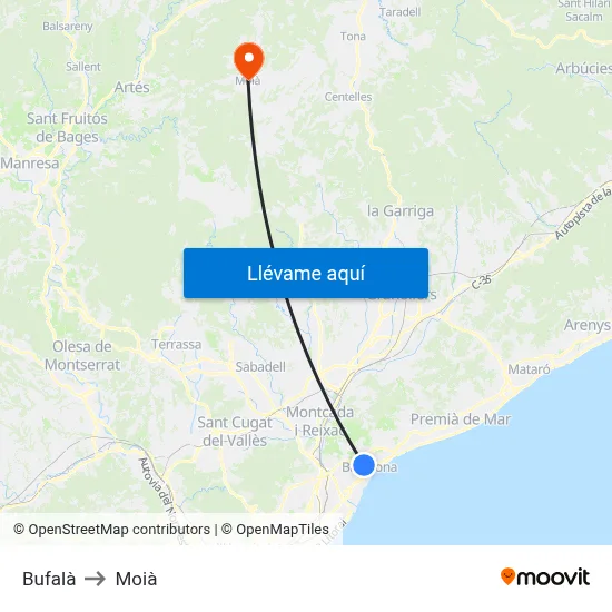 Bufalà to Moià map