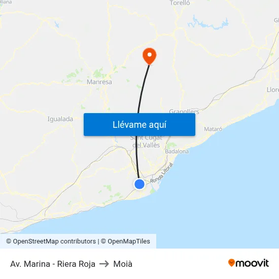 Av. Marina - Riera Roja to Moià map