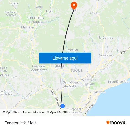 Tanatori to Moià map