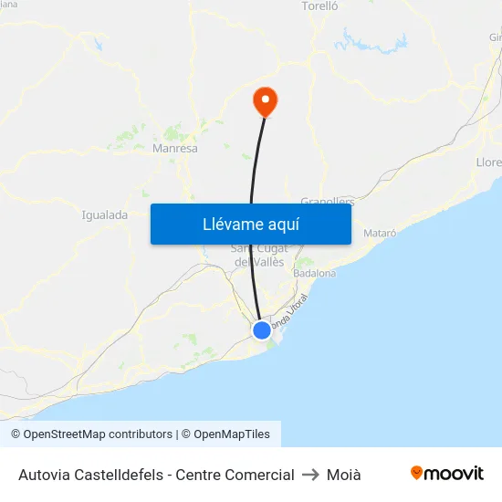 Autovia Castelldefels - Centre Comercial to Moià map