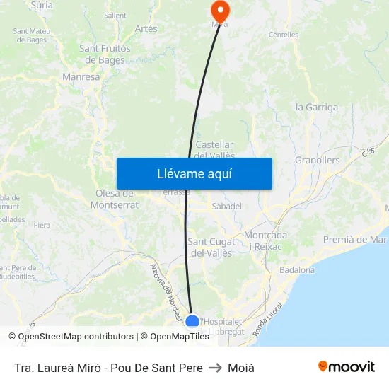 Tra. Laureà Miró - Pou De Sant Pere to Moià map