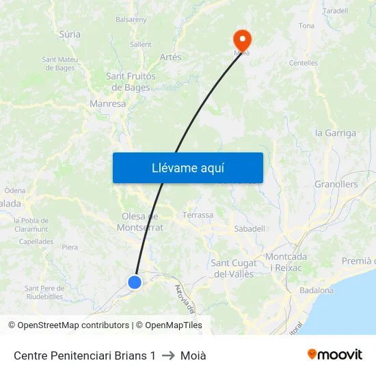 Centre Penitenciari Brians 1 to Moià map