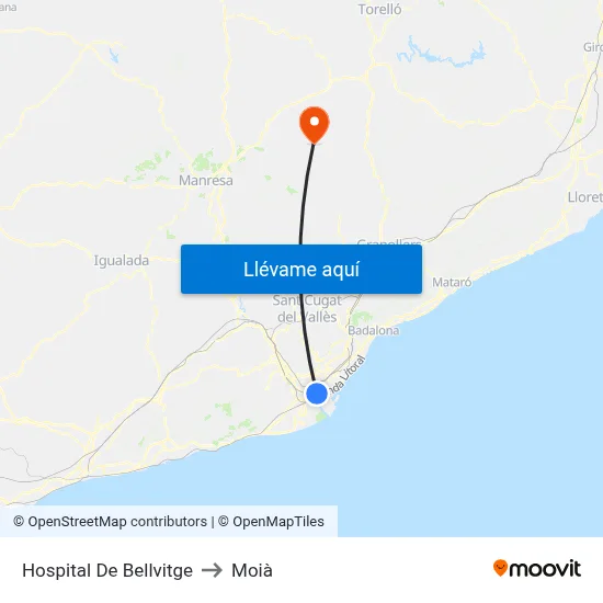 Hospital De Bellvitge to Moià map