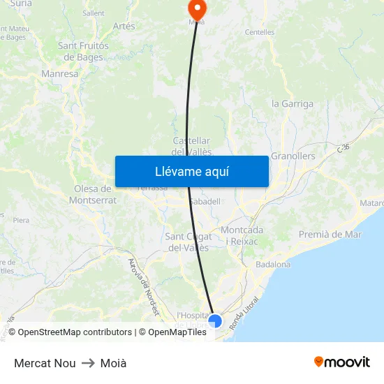 Mercat Nou to Moià map