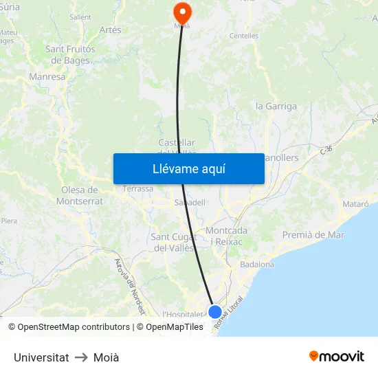 Universitat to Moià map