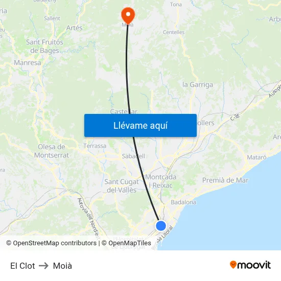 El Clot to Moià map