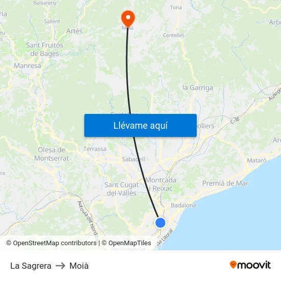 La Sagrera to Moià map