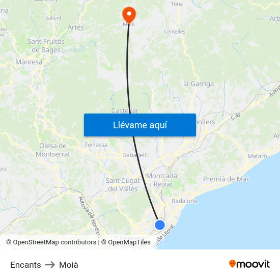 Encants to Moià map