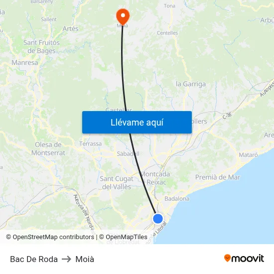 Bac De Roda to Moià map