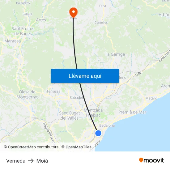 Verneda to Moià map