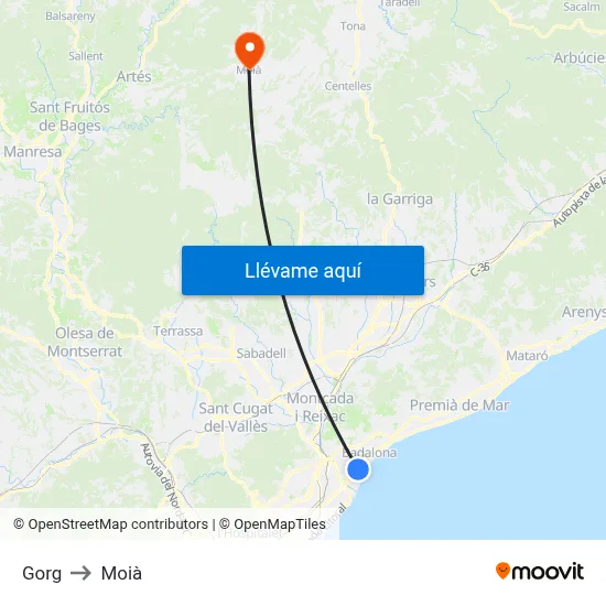 Gorg to Moià map