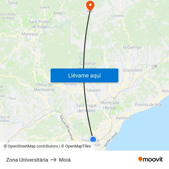 Zona Universitària to Moià map