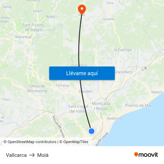 Vallcarca to Moià map