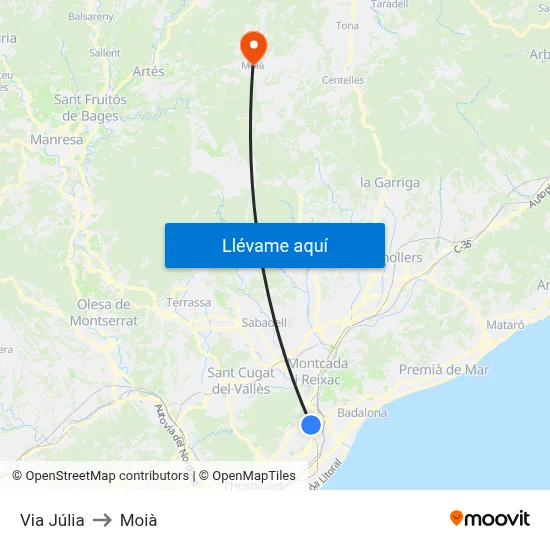 Via Júlia to Moià map