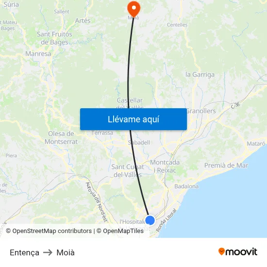 Entença to Moià map
