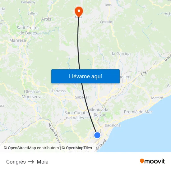 Congrés to Moià map