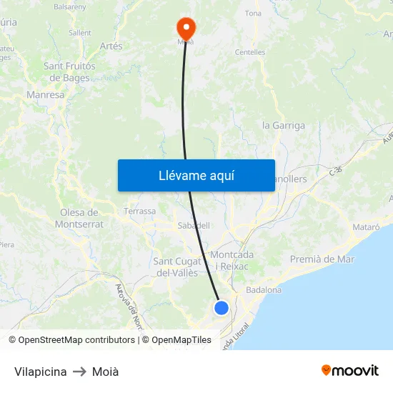 Vilapicina to Moià map