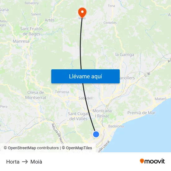 Horta to Moià map