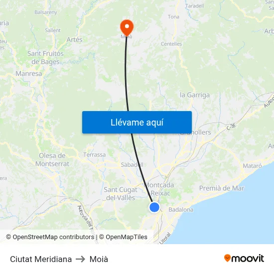 Ciutat Meridiana to Moià map