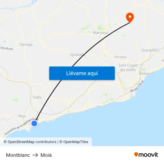 Montblanc to Moià map