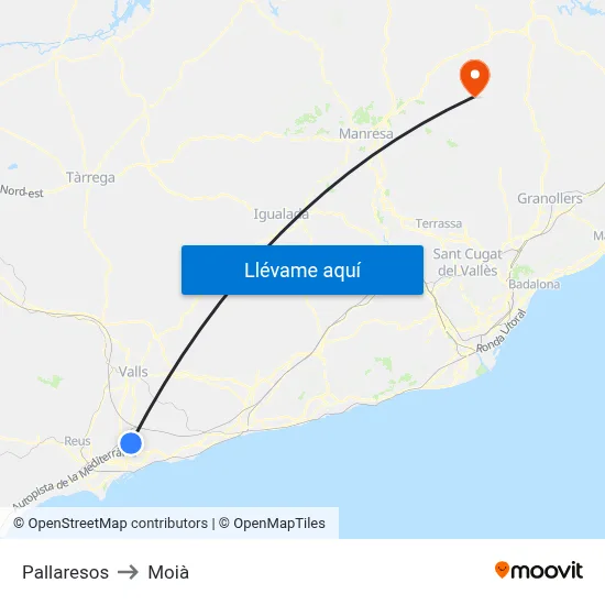 Pallaresos to Moià map