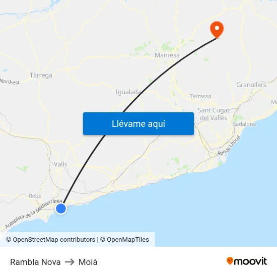Rambla Nova to Moià map