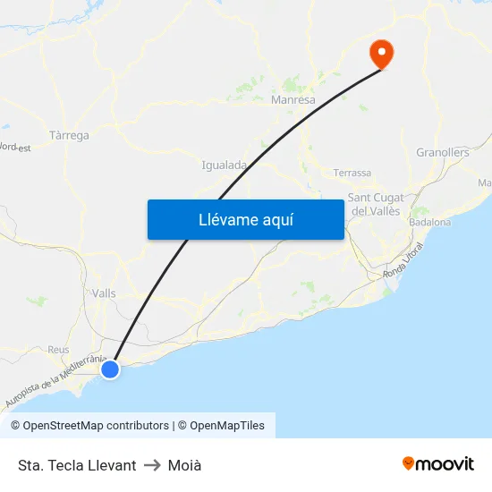 Sta. Tecla Llevant to Moià map