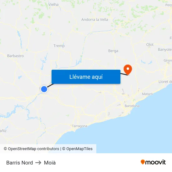 Barris Nord to Moià map
