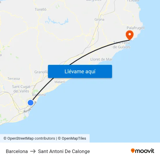 Barcelona to Sant Antoni De Calonge map