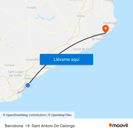 Barcelona to Sant Antoni De Calonge map