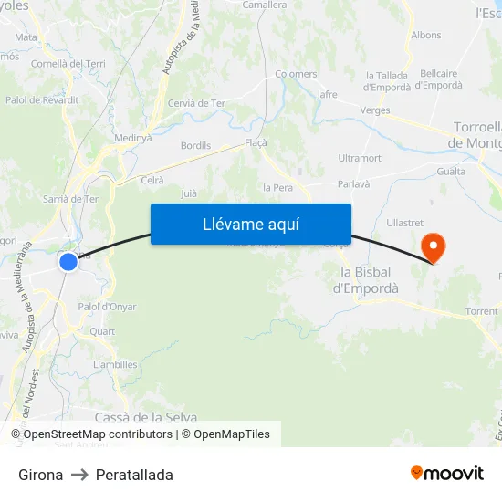 Girona to Peratallada map
