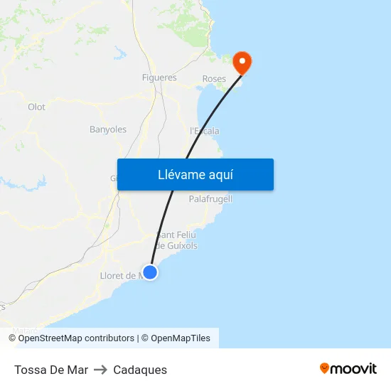 Tossa De Mar to Cadaques map