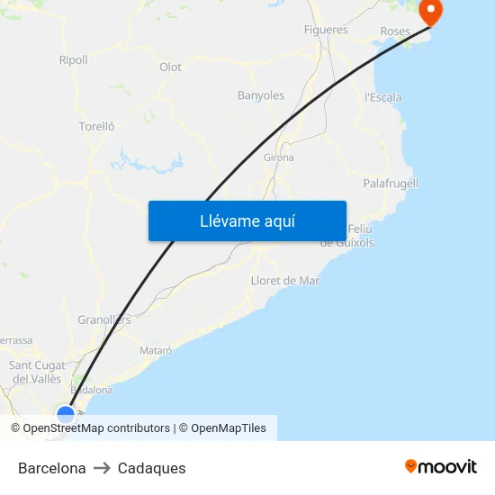 Barcelona to Cadaques map