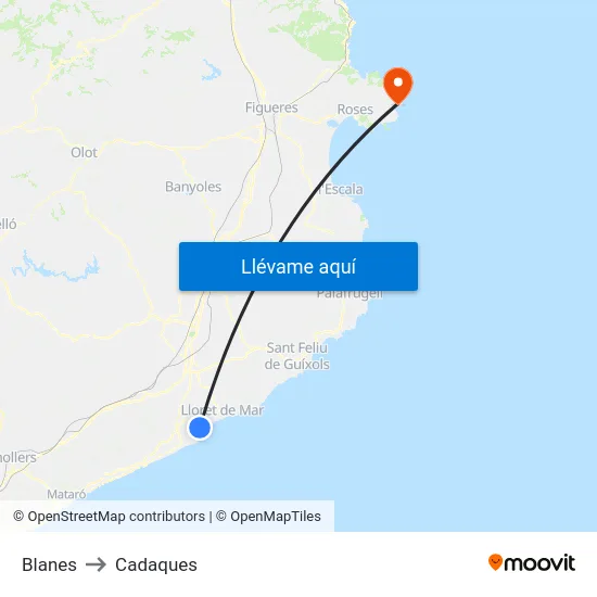 Blanes to Cadaques map