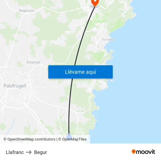 Llafranc to Begur map