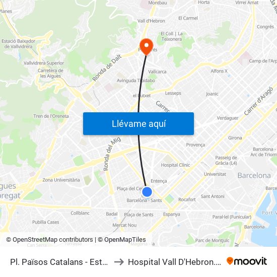 Pl. Països Catalans - Estació De Sants to Hospital Vall D'Hebron. Edifici Garbí map