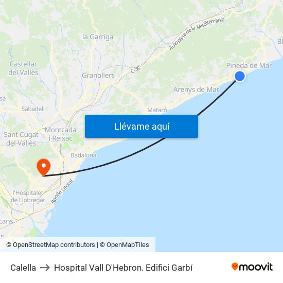 Calella to Hospital Vall D'Hebron. Edifici Garbí map