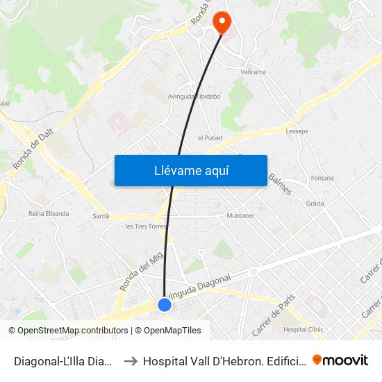 Diagonal-L'Illa Diagonal to Hospital Vall D'Hebron. Edifici Garbí map