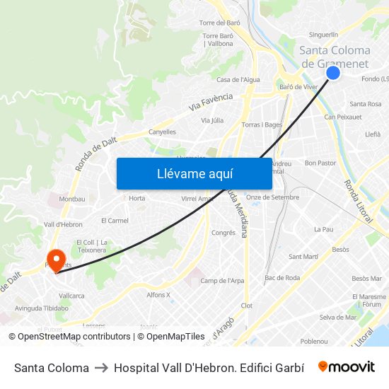 Santa Coloma to Hospital Vall D'Hebron. Edifici Garbí map