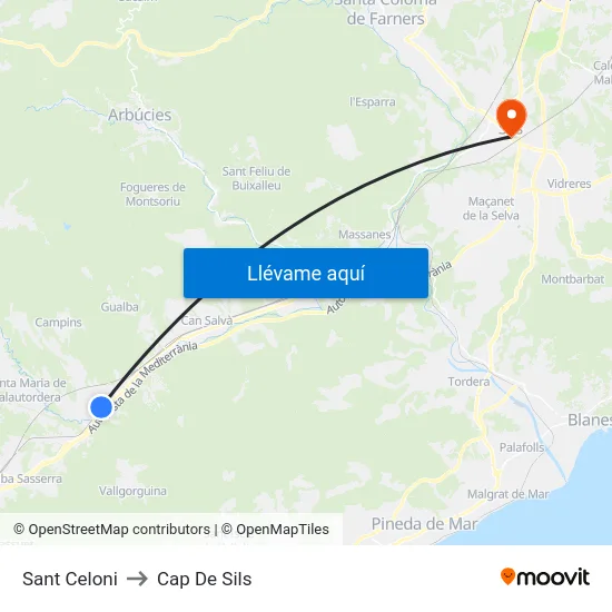 Sant Celoni to Cap De Sils map