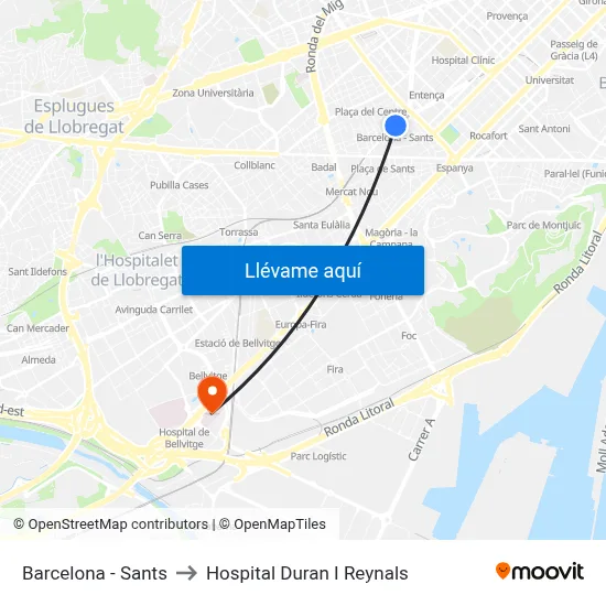 Barcelona - Sants to Hospital Duran I Reynals map
