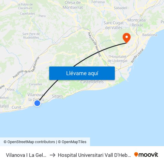 Vilanova I La Geltrú to Hospital Universitari Vall D'Hebron map