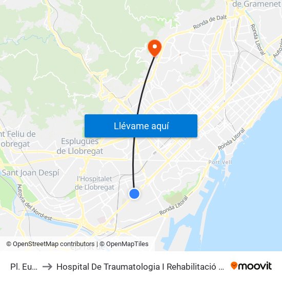 Pl. Europa to Hospital De Traumatologia I Rehabilitació De La Vall D'Hebron map
